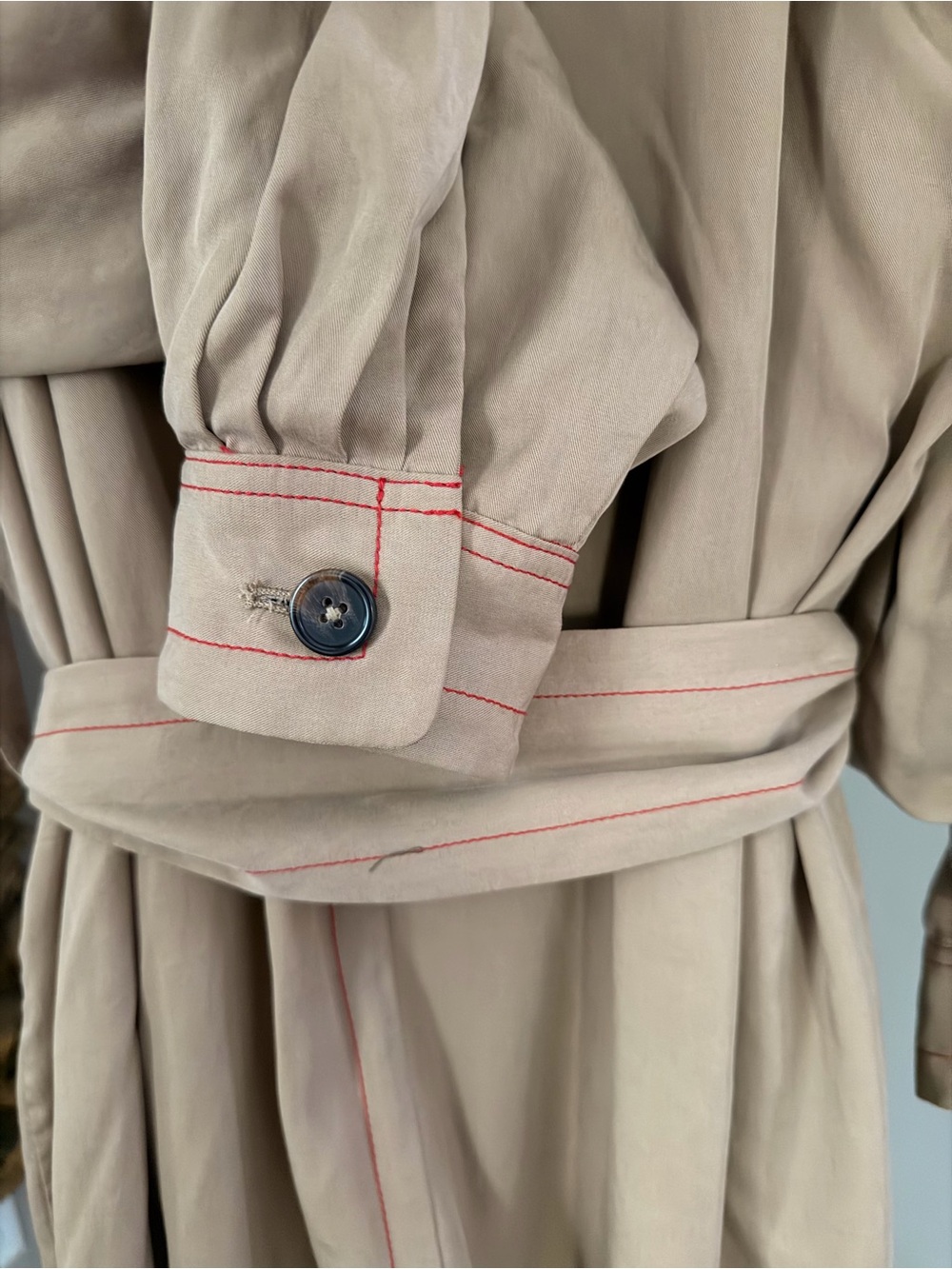 Free People Beige Trench Coat with Red Lining - Women’s Belted Trench - Picture 9 of 14